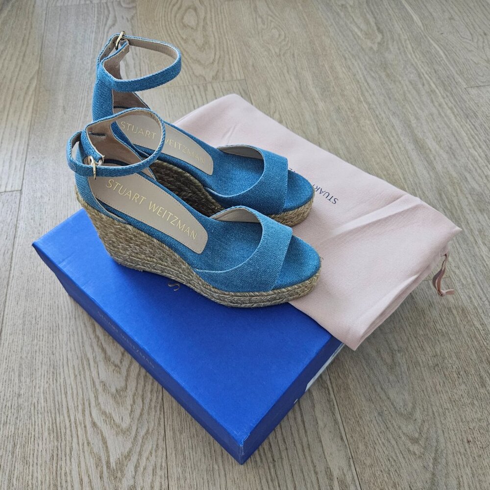 Stuart Weitzman Denim Espadrille Wedge Sandals – Size 7 / EU 37.5 – NWOT - Picture 13 of 14